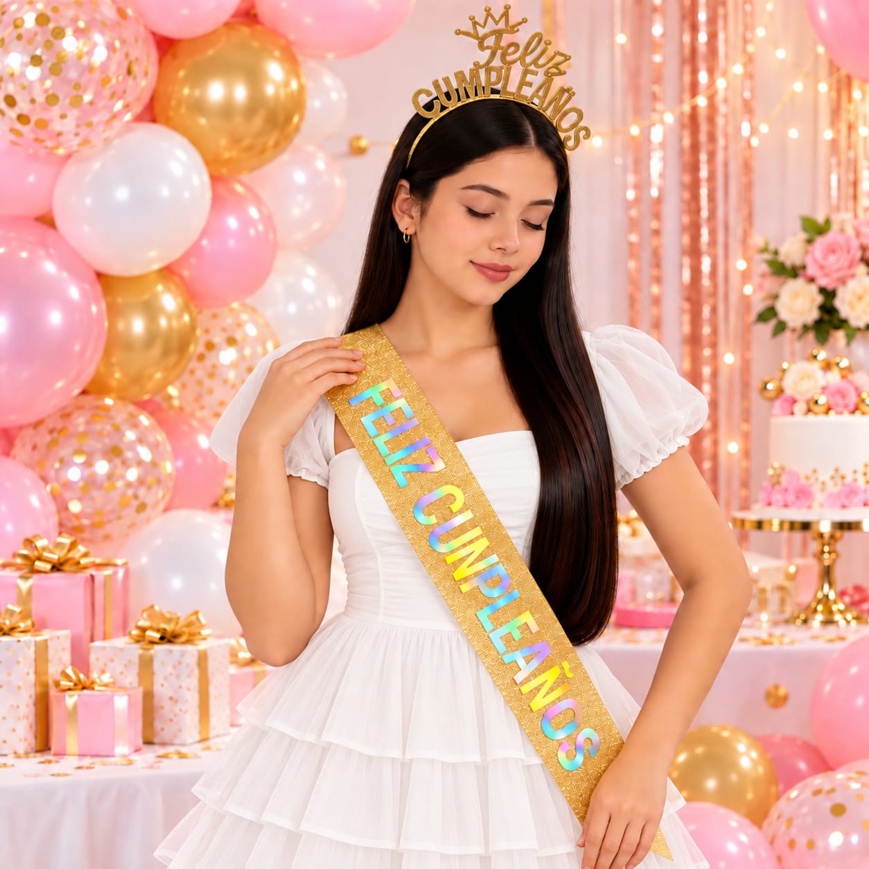 Banda Feliz Cumpleaños Dorada con Corona – Set de Cumpleaños